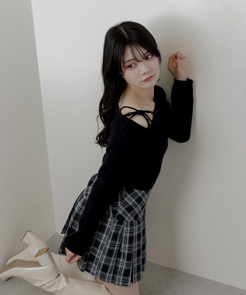 MDOLLY シャツドッキングチェックブロックドレス M DOLLY original* shirt docking check block dress/シャツ