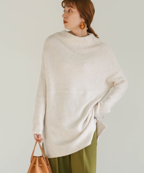 Select Moca ヤクライク切替デザインニット ボトルネックサイドスリットドロップショルダーニットチュニック Buyee An Online Proxy Shopping Service Shop At Zozotown Bot Online