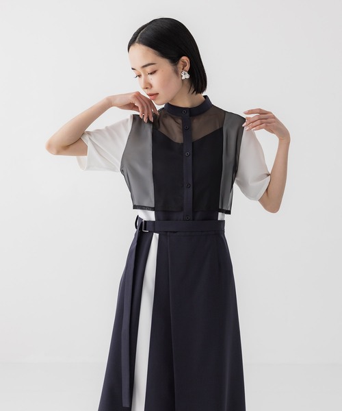 united tokyo シアーコンビブロッキング ワンピース ブラック 146cmの