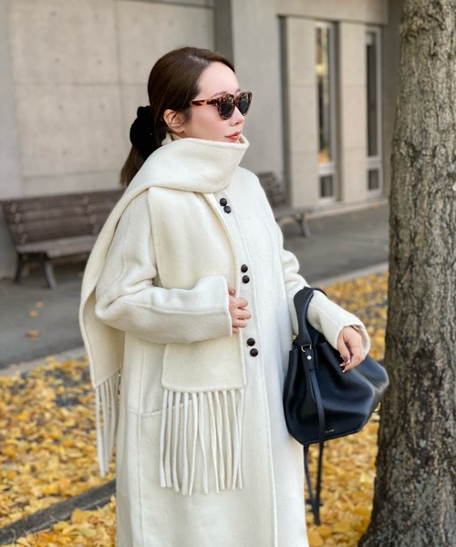 LAULEN | no collar double button wool coat /マフラー付きノー