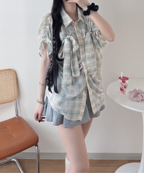 NEMNE STORE | ギャザーリボンシアーシャツ - Buyee, an Online