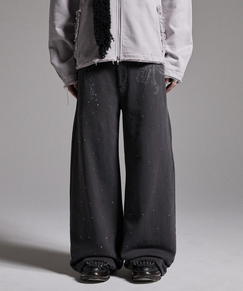 GRANCY ラインストーン レイヤード スウェットパンツ Mサイズ ブラック