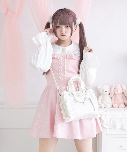 Pal elfy 姫リボンコンビネゾン ピンク 量産型 セットアップ Pal elfy 姫リボンコンビネゾン ピンク 量産型 Palelfy エプロン