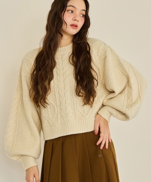完売　OLUN オルンショートケーブルニット ベージュ short cable knit/ショートケーブルニット（ニット/セーター）｜OLUN