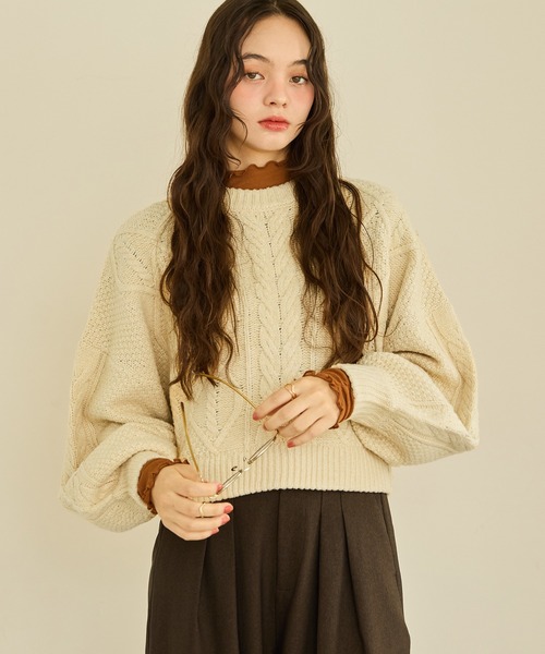 olun short cable knit/ショートケーブルニット ベージュ olun short cable knit/ショートケーブルニット ベージュ - メルカリ