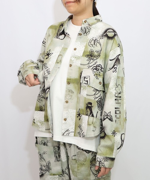 スカラー scolar 153612：バイオ加工レースプリントシャツ 153612：バイオ加工レースプリントシャツの通販-ScoLar