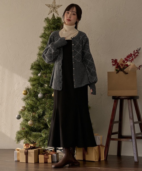 MIDEAL | argyle pattern peplum knit / アーガイルペプラムニット