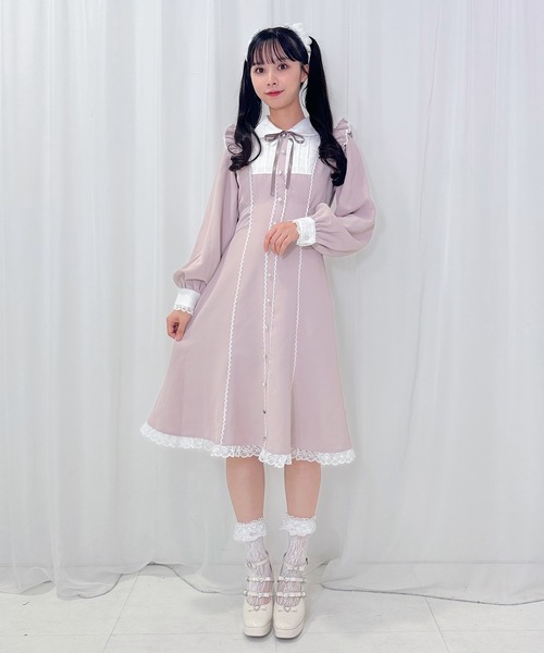 Honey Cinnamon ワンピース 肩リボンティアードチュールワンピース