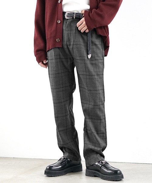 テーパードパンツ セミワイドパンツ チェックズボン メンズ MINORITY