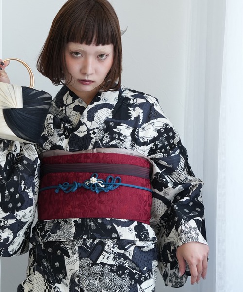 utatane 浴衣3点セット 綿麻 モノクロ点描麻の葉 utatane 浴衣 浴衣3点セット 綿麻 モノクロ点描麻の葉