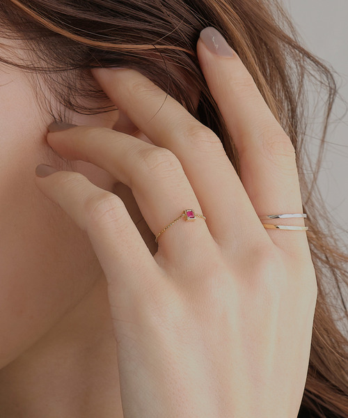 ジュピター 天然石 K10 スクエア チェーンリング JUPITER 指輪 リング 「K10」天然石チェーンリング/ピンキー/サイズ