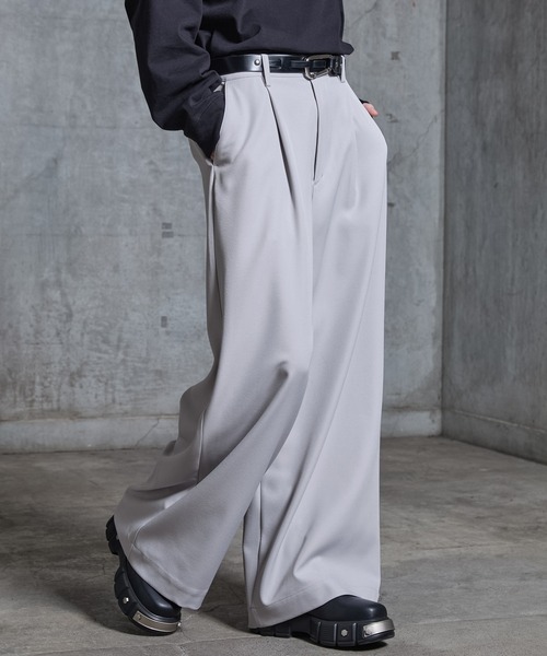 wide straight slacks gray ポーカーズ archive wide straight slacks