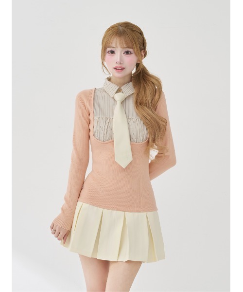 DARICH | ネクタイシャツドッキングニットミニワンピース - Buyee, an