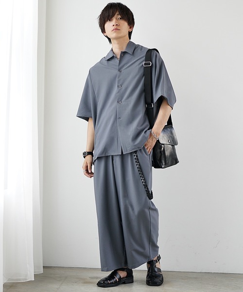 シルクイージーセット とろみオーバーサイズシャツ&ウエスト伸縮ショートパンツ シルクイージーセット とろみオーバーサイズシャツ&ウエスト伸縮