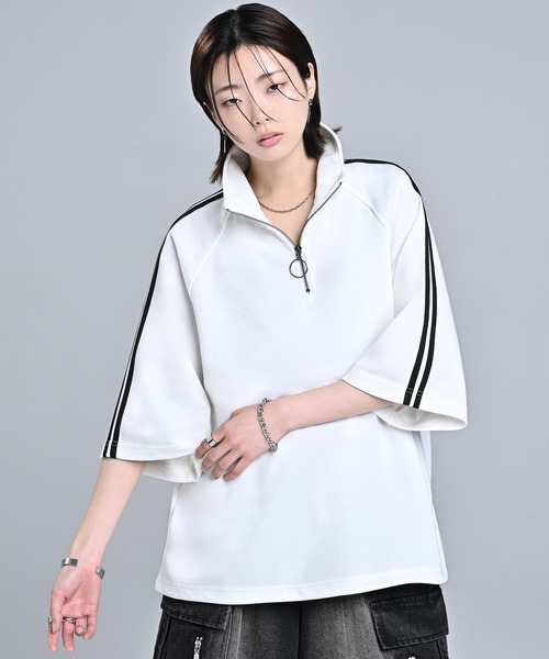 ADRER | Over Size Line Sleeve Half-Zip Tee / オーバーサイズ ライン