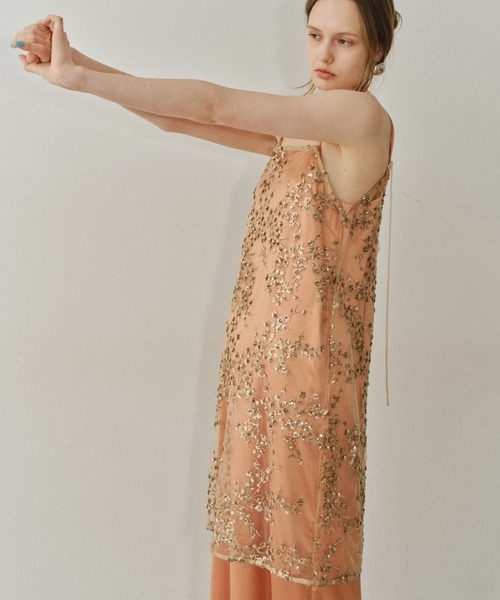 フラワースパンコールキャミソールドレス　yae yae】Flower spangle camisole dress/フラワースパンコール