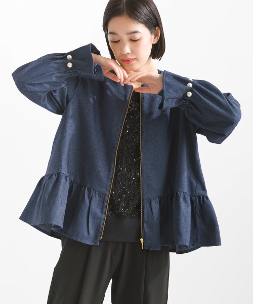PICCIN PERLA」 ジップアップパーカー M ブラック レディース