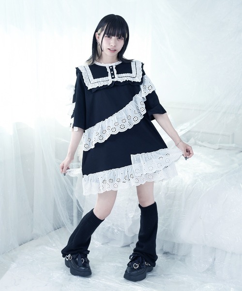 Pal elfy（パルエルフィー）　コットンレース付きビッグTシャツ PAL ELFY | コットンレース付きビッグTシャツ - Buyee, an