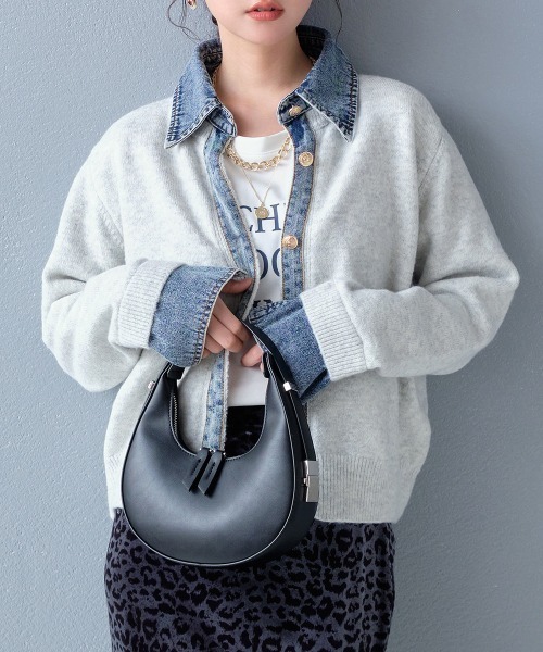 REJOULE | 異素材切り替え デニムドッキングニットカーディガン