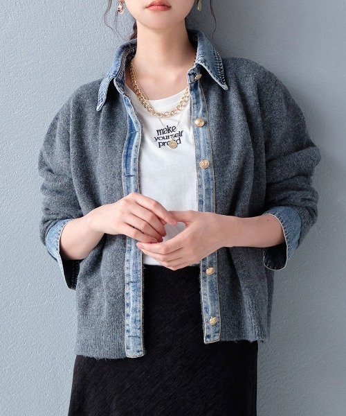 ミラオーウェン　構築シルエットトレーナー見えシアーニット ミラオーウェン 構築シルエットトレーナー見えシアーニット