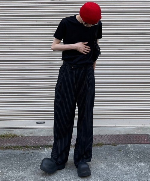 【即日発送】Chikashitsu+ stripe tuck slacks CHIKASHITSU + | 【Chikashitsu +】stripe tuck slacks