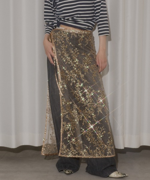YAE | Flower spangle wrap skirt/フラワースパンコールラップスカート