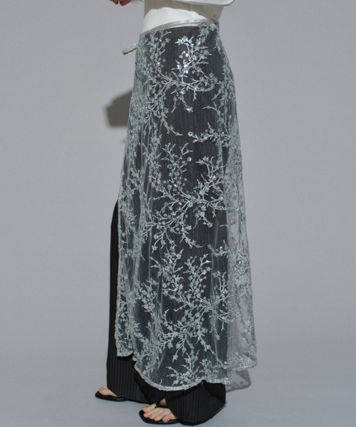 YAE | Flower spangle wrap skirt/フラワースパンコールラップスカート