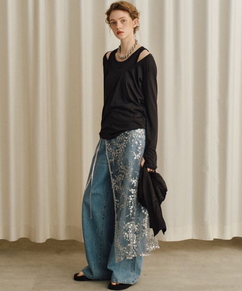 YAE | Flower spangle wrap skirt/フラワースパンコールラップスカート