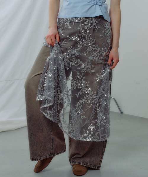 YAE | Flower spangle wrap skirt/フラワースパンコールラップスカート