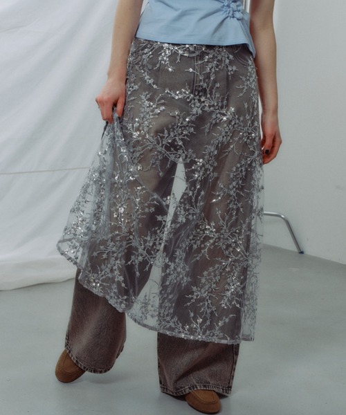 YAE | Flower spangle wrap skirt/フラワースパンコールラップスカート