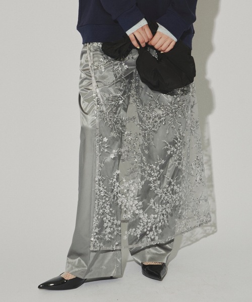 yae フラワースパンコールラップスカート　シルバー YAE | Flower spangle wrap skirt/フラワースパンコールラップスカート