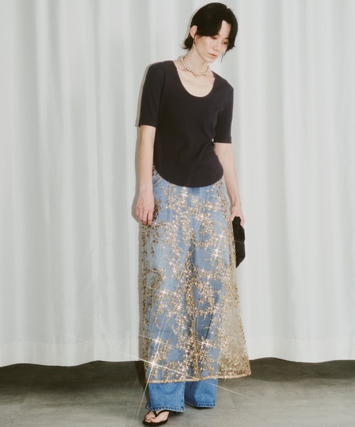 スカート yae/Flower spangle wrap skirt Flower spangle wrap skirt/フラワースパンコールラップスカート