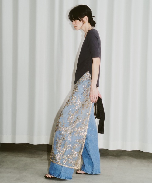 YAE | Flower spangle wrap skirt/フラワースパンコールラップ