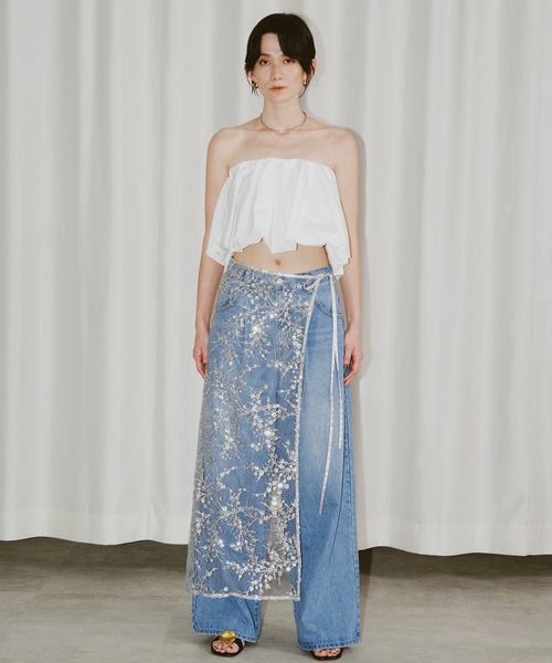 YAE | Flower spangle wrap skirt/フラワースパンコールラップスカート