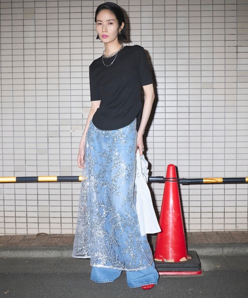 YAE | Flower spangle wrap skirt/フラワースパンコールラップスカート