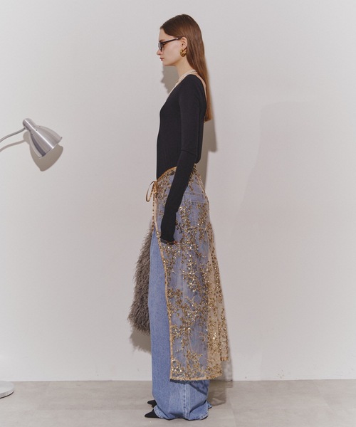 yae ゴールドフラワースパンコールラップスカート Flower spangle wrap skirt/フラワースパンコールラップスカート