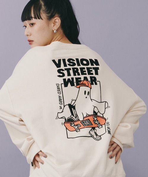 VISION OF SUPER 炎プリント トレーナー 黒 赤 00148-HVT 7.4オンス スーパーヘビーTシャツ | オリジナルTシャツの
