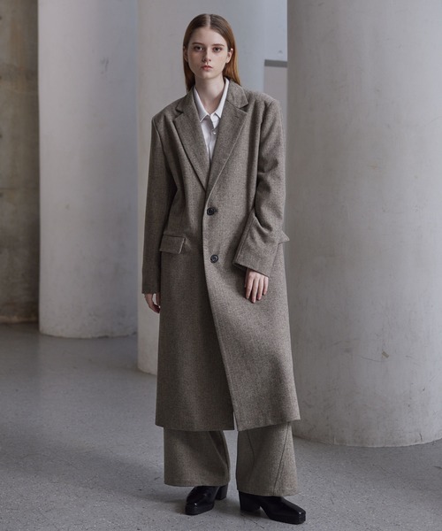 CLEL | 【CLEL】Wool Blend Herringbone Tweed Coat / ウールブレンド