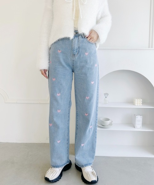Supplier 刺繍入りデニムパンツ ライトブルー LOUEME | ハート刺繍デザインデニムパンツ - Buyee 通販購入