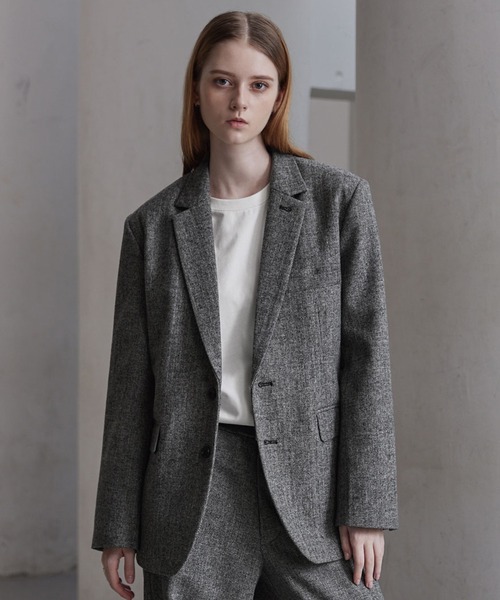 CLEL | 【CLEL】Wool Blend Herringbone Tweed Tailored Jacket