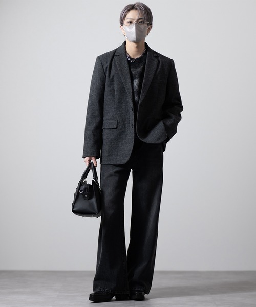 CLEL | 【CLEL】Wool Blend Herringbone Tweed Tailored Jacket