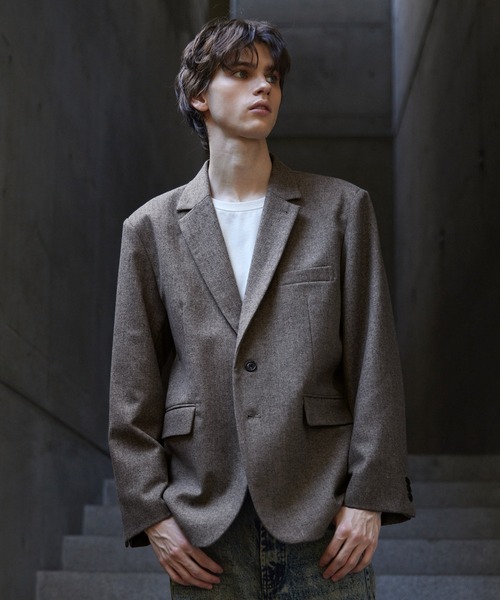 CLEL | 【CLEL】Wool Blend Herringbone Tweed Tailored Jacket