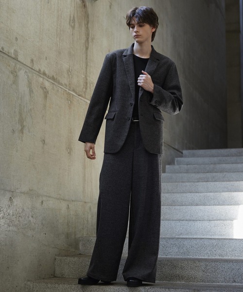 CLEL | 【CLEL】Wool Blend Herringbone Tweed Tailored Jacket