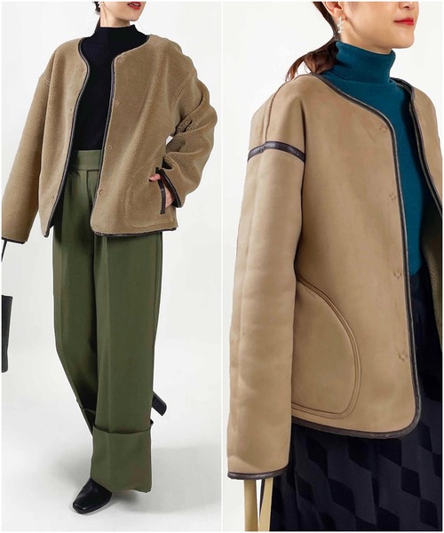 CLEL リバーシブルフェイクムートンジャケット M 勝り モカ 