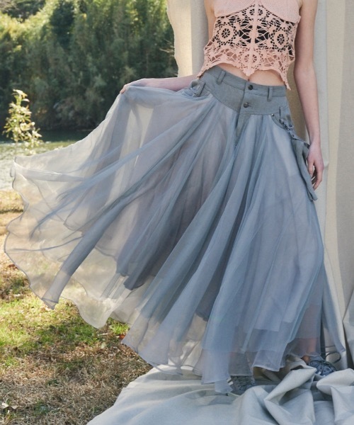 LA BELLE ETUDE Ella デニムチュールスカート 新品 セール】BIGポケットデニムElla/デニムチュールスカート