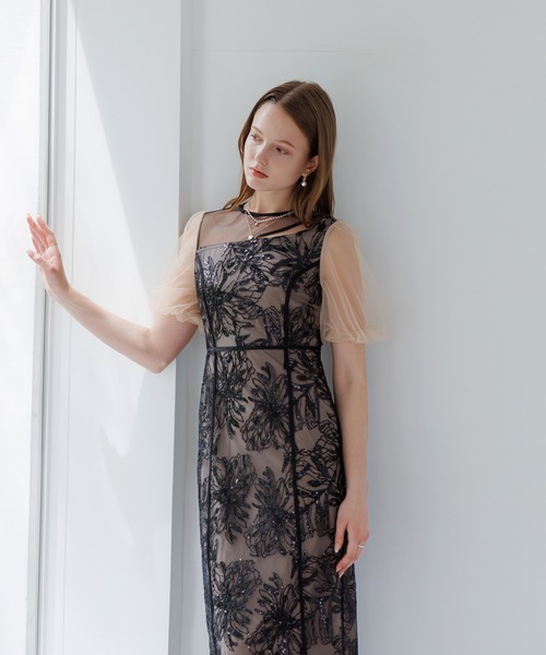 LEJA | 【LEJA】配色パイピング花柄刺繍ボレロ付きベロア
