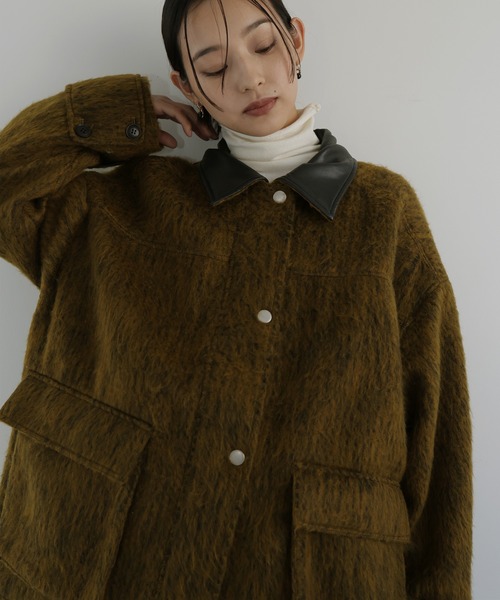 HELLAM | レザーカラーシャギーコート - Buyee, an Online Proxy