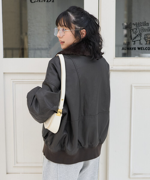 フェード加工 ファー襟レザレットブルゾン/ファー切替 レザレット中綿ブルゾン FREAK'S STORE | 2way フェード加工 ファー襟レザレットブルゾン