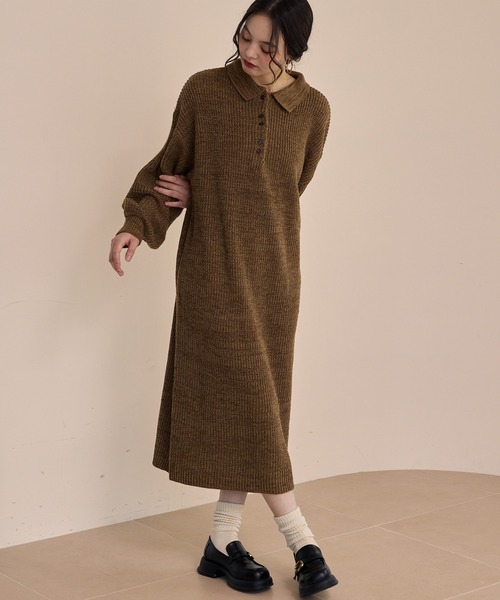 OLUN | knit polo onepiece/ニットポロワンピース - Buyee, an Online