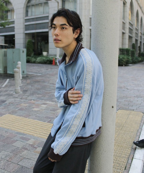 CAMPHOR WOOD | flower embroidery line track jacket / ダブル